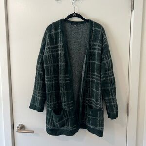 1. State Plaid Open Cardigan - Dark Green